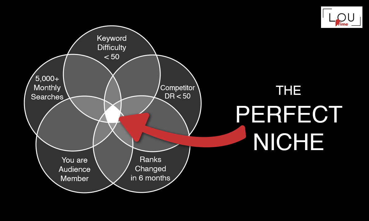 Make money blogging by finding the Perfect Niche, a unique cross-section between KD, Competitor DR, Search Queries/Month, Rank History, and Personal Connection to the topic.